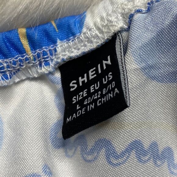 SHEIN One Shoulder Bohemian Ruffle Crop Top Blue Yellow & White Size Large - Picture 4 of 4